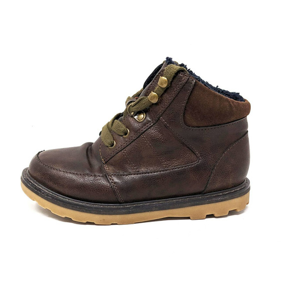 Cat & Jack Shoes Youth Boys 2 Kory Faux Brown Leather Ankle Boots Lace Up - Picture 3 of 8